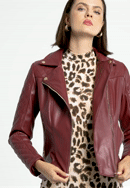 Women's faux leather biker jacket with quilted panel, cherry, 97-9P-102-P-M, Photo 0