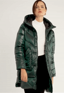 Damski płaszcz puchowy z nylonu z kapturem, zielony, 97-9D-405-Z-XS, Zdjęcie 0