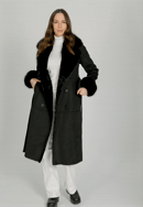 Dwurzędowy damski płaszcz z futrzanym kołnierzem, czarny, 101-9W-001-9-L, Zdjęcie 0
