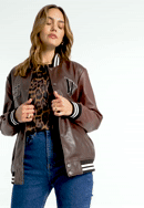 Leather varsity jacket, brown - burgundy, 97-09-203-10-S/M, Photo 0