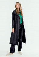 Damski płaszcz dżinsowy z paskiem, czarny, 98-9X-901-1-S, Zdjęcie 0