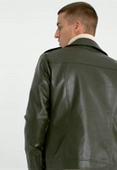 Jachetă bărbătească din piele artificială de motociclist, verde, 97-9P-154-3-S, Fotografie 0