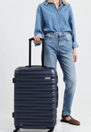 Stredný kufor z ABS s rebrovaním, tmavomodrá, 56-3A-312-85, Obrázok 0