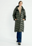 Damski płaszcz pikowany z nylonu długi, zielono-czarny, 97-9D-406-Z-2XL, Zdjęcie 0