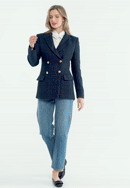 Women's boucle fitted blazer, navy blue, 98-9X-500-P-S, Photo 0