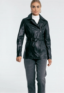 Damska kurtka skórzana z paskiem, czarny, 97-09-803-1-S, Zdjęcie 0