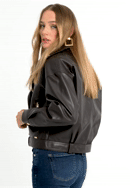 Women's oversize faux leather biker jacket, dark brown, 97-9P-104-P-L, Photo 0
