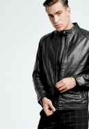 Męska kurtka skórzana z obszytymi ramionami, czarny, 97-09-250-N-XL, Zdjęcie 0