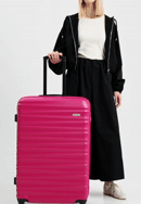 Duża walizka z ABS-u z żebrowaniem, różowy, 56-3A-313-85, Zdjęcie 0