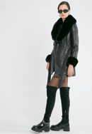 Damski płaszcz z ekoskóry ze wstawkami ze sztucznego futerka, czarny, 97-9P-108-1-XL, Zdjęcie 0