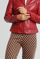 Damska kurtka skórzana klasyczna ze stójką, czerwony, 97-09-804-4-XL, Zdjęcie 0