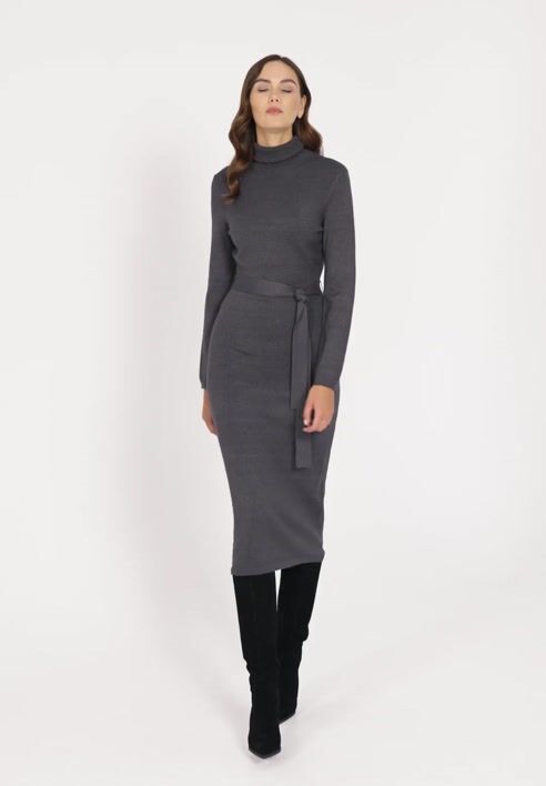 grey dress with belt Women's roll-neck tie | 103-99-900 | Good Prices | Online Store wh40