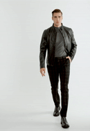 Męska kurtka skórzana z przeszyciami na ramionach, czarny, 97-09-251-1-L, Zdjęcie 0