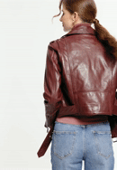 Women's leather biker jacket, burgundy, 100-09-806-1-2XL, Photo 0