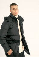 Męska kurtka puchowa pikowana z kapturem, czarny, 97-9D-451-1-L, Zdjęcie 0