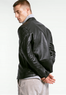Pánská bunda z ekologické kůže s prošíváním na ramenou, černá, 97-9P-155-1-2XL, Obrázek 0