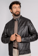 Geacă de piele bărbătească cu guler înalt, maro închis, 101-09-852-1-2XL, Fotografie 0