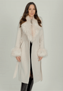Dámský kabát ze směsi vlny s detaily z umělé kožešiny, krémová, 101-9W-500-9-2XL, Obrázek 0