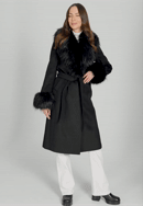 Dámsky kabát zo zmesi vlny s detailmi z umelej kožušiny, čierna, 101-9W-500-1-L, Obrázok 0
