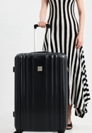 Nagyméretű polikarbonát bőrönd, méhsejt motívummal, fekete, 56-3P-303-90, Fénykép 0