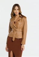Women's faux leather biker jacket, brown, 97-9P-103-1-L, Photo 0