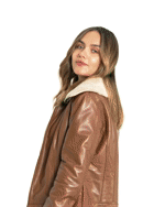 Dámská kožená bunda podšitá ekologickou kožešinou, hnědá, 97-09-801-5-XL, Obrázek 0