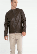Men's faux leather racer jacket, dark brown, 97-9P-155-1-M, Photo 0