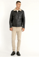 Pánská kožená bunda podšitá ekologickou kožešinou, tmavě hnědá, 97-09-857-1-L, Obrázek 0