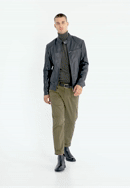 Pánská kožená bunda se zapínáním na zip, tmavě modrá, 97-09-856-1-2XL, Obrázek 0