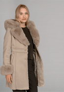 Damen-Kapuzenmantel aus Kunstpelz, beige, 101-9W-300-9-M, Bild 0