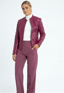 Damska kurtka skórzana klasyczna ze stójką, różowy, 97-09-804-3-M, Zdjęcie 0