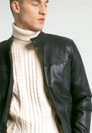 Pánská bunda z ekologické kůže s ozdobně lemovanými kapsami, černá, 97-9P-153-4-M, Obrázek 0