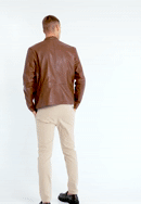 Pánská kožená bunda se stojáčkem na knoflíky a prošíváním, hnědá, 97-09-850-4-S, Obrázek 0