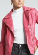 Women's faux leather biker jacket with quilted panel, pink, 97-9P-102-5-XL, Photo 0