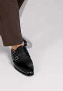 Férfi természetes bőr cipő dupla csattal, fekete, 101-M-300-4-44, Fénykép 0