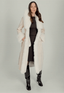 Płaszcz damski z obszyciem ze sztucznego futra, kremowy, 101-9W-003-1-M, Zdjęcie 0