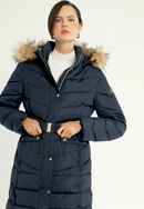 Women's quilted coat with belt, navy blue, 97-9D-900-Z-M, Photo 0