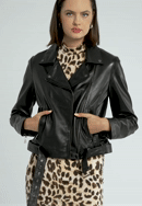 Women's leather biker jacket, dark brown, 97-09-805-4-L, Photo 0