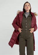 Damski płaszcz pikowany z paskiem, ciemny czerwony, 97-9D-900-N-S, Zdjęcie 0