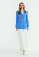 Women's boucle fitted blazer, blue, 98-9X-500-0-S, Photo 0
