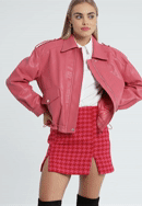 Damska kurtka z ekoskóry oversize z dużymi kieszeniami, różowy, 97-9P-105-1-2XL, Zdjęcie 0
