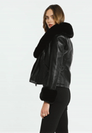 Jachetă pentru femei din piele artificială cu detaliu din blană artificială, negru, 97-9P-107-1-XL, Fotografie 0