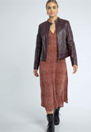 Damska kurtka skórzana klasyczna ze stójką, śliwkowy, 97-09-804-1-M, Zdjęcie 0