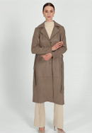 Dámsky dlhý kožený kabát, tmavobéžová, 100-09-405-1-S, Obrázok 0